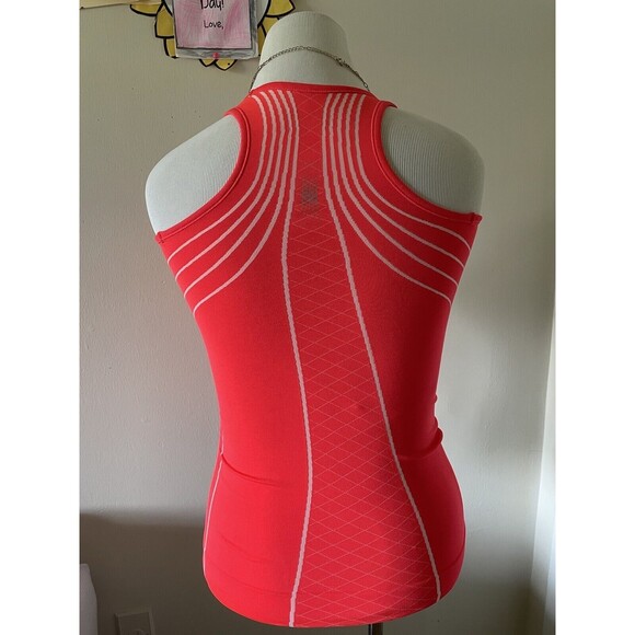 Athleta Finish Fast Line Tank Size XS Coral Orange Racerback Top T Shirt Ruched - Picture 3 of 9